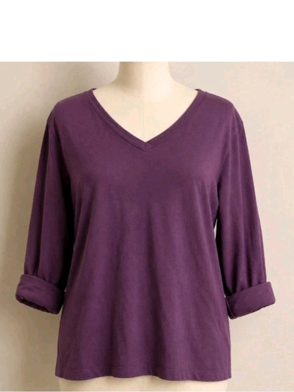Ellen Tracy V-Neck Long Sleeve Tee in Plum